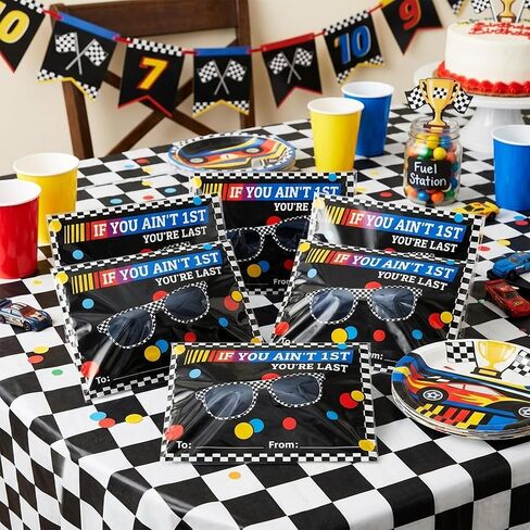 Race Car Party Favors - 12 Sets Race Car Checkered Sunglasses with Cards OPP Bags for Boys Baby Shower Decorations Racing Theme Party Favors for 1st Birthdays Party Gifts Beach Summer Events in Saudi Arabia