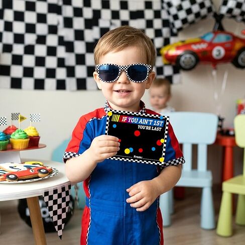 Race Car Party Favors - 12 Sets Race Car Checkered Sunglasses with Cards OPP Bags for Boys Baby Shower Decorations Racing Theme Party Favors for 1st Birthdays Party Gifts Beach Summer Events in Saudi Arabia