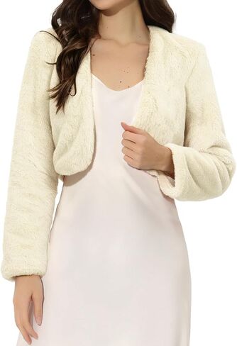 Allegra K Cropped Jacket for Women's Evening Open Front Bolero Faux Fur Shrug in Saudi Arabia