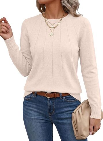 SHEWIN البلوزات النسائية 2024 عادية Crewneck كم طويل خفيفة الوزن متماسكة البلوز سترة علوية ملابس الخريف in Saudi Arabia