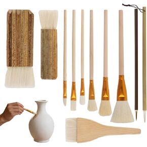 11pcs Pottery Brushes for Glazing, Soft Wool Bristle Blending Brush Set, Artist Painting Ceramic Brush for Pottery,Watercolor,Oil,Gouche Painting(Color:Wood+Gold) in Saudi Arabia