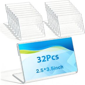 32 PCS 2.5 X 3.5 Inch Acrylic Business Card Holders,Clear Name Display Slant Back Sign Holders Card Stand Organizer for Desk Office Men Women,L Shaped Display Stand,Thickness 0.05inch in Saudi Arabia