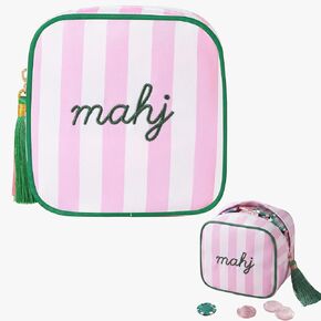 Mahjong Dice Bags Pouch with MAHJ Embroidery, 4.7" Thickened Anti-Loss Dice & Chip Bag, Premium Club Member Gift & Tournament Prize Organizer- [Pink] in Saudi Arabia