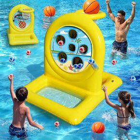 Kids Fun Pool Floating Water Toys, 2-in-1 Inflatablel Basketball Hoop & Balls Throwing Game, Swimming Pool Floats Beach Outdoor Play, Summer Birthday Gift for Age 6-12 Yrs Boy Girl Teen Adult in Saudi Arabia