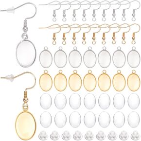 40Pcs Bezel Tray Earrings Stainless Steel Cabochon Bezel Earring Blanks Bulk Oval Pendant Trays with Glass Cabochons Setting Accessories for Jewelry Making Supplies DIY Crafts Beginner Adults in Kuwait