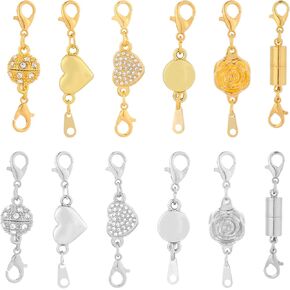 12 قطعة من مشبك المجوهرات المغناطيسي، 6 أنماط من تمديدات القلادة المغناطيسية الممتازة مع مشابك جراد البحر المزدوجة لإغلاق المجوهرات للقلائد والأساور (فضي، ذهبي اللون) in Kuwait
