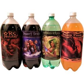 4 Soda Bottle Labels for Fantasy Themed Party. 7" x 6" Sticker Set Features an Orc, Dwarf, Elf, and Dragon. in Saudi Arabia