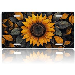 Sunflower Front License Plate for Men Rustic Botanical Floral Autumn Leaves Car Vanity Plates Decorative Aluminum Metal Cute Novelty License Plate 6x12 Inch (4 Holes) in Saudi Arabia