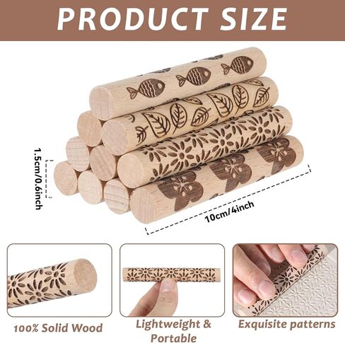 Conderyang 16Pcs Wooden Clay Texture Roller Set Clay Modeling Pattern Rollers Wooden Texture Rollers Wood Pottery Tools Pottery Tool Set for Artists Art Creation Ceramic DIY, 4In x 0.6In（Style 1) in Saudi Arabia