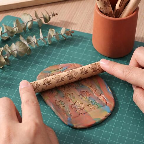 Conderyang 16Pcs Wooden Clay Texture Roller Set Clay Modeling Pattern Rollers Wooden Texture Rollers Wood Pottery Tools Pottery Tool Set for Artists Art Creation Ceramic DIY, 4In x 0.6In（Style 1) in Saudi Arabia