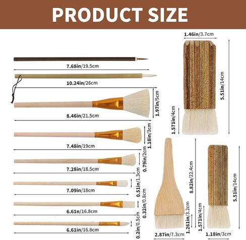 11pcs Pottery Brushes for Glazing, Soft Wool Bristle Blending Brush Set, Artist Painting Ceramic Brush for Pottery,Watercolor,Oil,Gouche Painting(Color:Wood+Gold) in Saudi Arabia