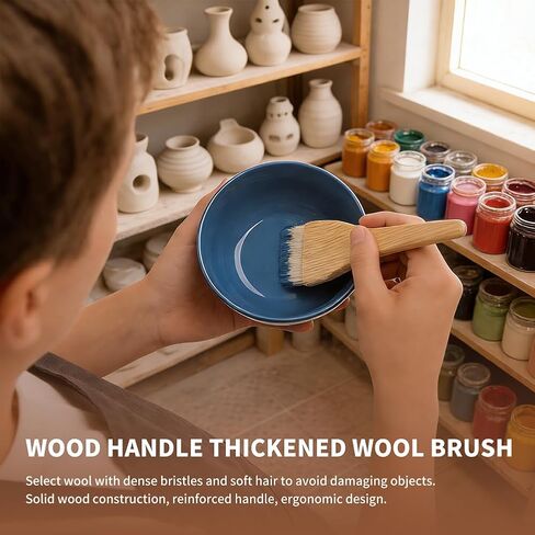 11pcs Pottery Brushes for Glazing, Soft Wool Bristle Blending Brush Set, Artist Painting Ceramic Brush for Pottery,Watercolor,Oil,Gouche Painting(Color:Wood+Gold) in Saudi Arabia