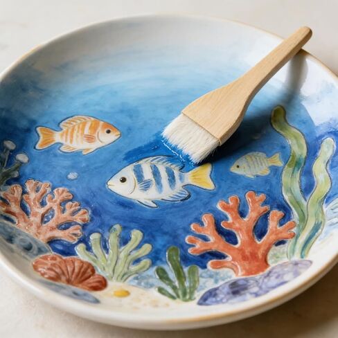 11pcs Pottery Brushes for Glazing, Soft Wool Bristle Blending Brush Set, Artist Painting Ceramic Brush for Pottery,Watercolor,Oil,Gouche Painting(Color:Wood+Gold) in Saudi Arabia