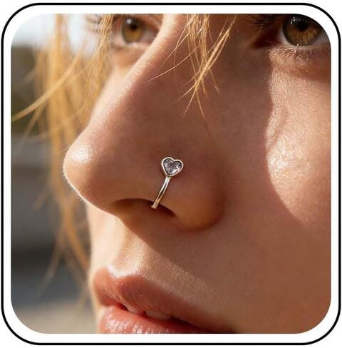 Vintage Crystal Heart Nose Ring Gold Cz Heart Nose Cuff Crystal Septum Nose Rings U Shaped Clip On Nose Stud Cz Hoop Nose Piercing Jewelry for Women in Kuwait