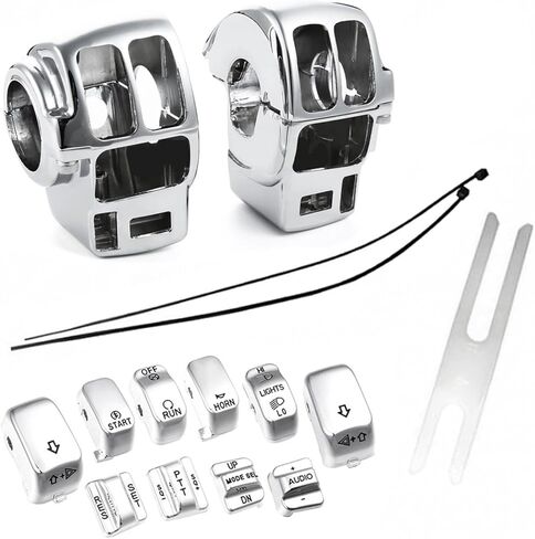 Switch Housings Caps Set Fit for Harley Davidson Electra Glide Road King Tri Glide 1996-2013, Chrome in Saudi Arabia