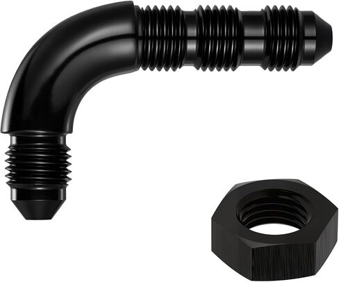 EVIL ENERGY Male 90 Degree 6AN Bulkhead Full Flow Fitting Adapter Aluminum with 6AN Nut Black in Kuwait