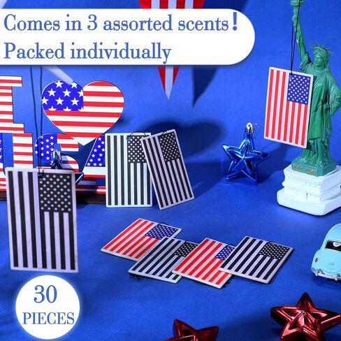 Dunzy 30 Pcs Air Freshener American Flag Car Freshener Patriotic USA Flag Hanging Automotive 250 Year Anniversary Air Fresheners for Independence Day Auto Accessories, 3 Scents(2 Color Style) in Saudi Arabia