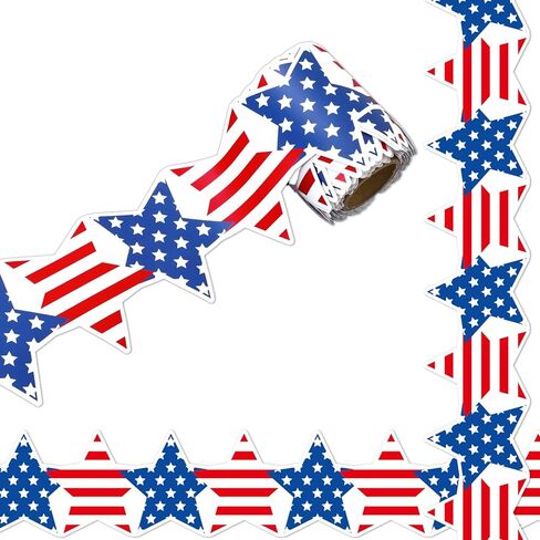 FYSUIMU Patriotic Star Bulletin Board Border Red Blue 4th of July Star Stripe Die Cut Trim Border Roll for Independence Day Chalkboard Wall Decoration in Kuwait
