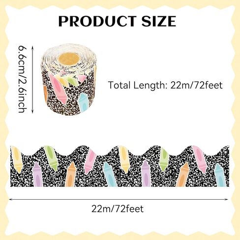 72Ft Composition Notebook Bulletin Board Borders Trim Pastel Crayon Bulletin Board Decorations for Classroom Home Office Preschool Kindergarten Elementary Decoration Teacher Supplies in Saudi Arabia