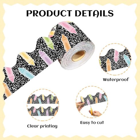 72Ft Composition Notebook Bulletin Board Borders Trim Pastel Crayon Bulletin Board Decorations for Classroom Home Office Preschool Kindergarten Elementary Decoration Teacher Supplies in Saudi Arabia