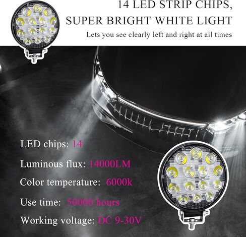 Led Round Light Bar, 2PCS 4.5" 48W 2000LM Flood Light Pod, Waterproof Work Truck Lights, Round LED Pod Off Road Fog Driving Roof Bar Bumper for SUV Truck Tractor in Kuwait