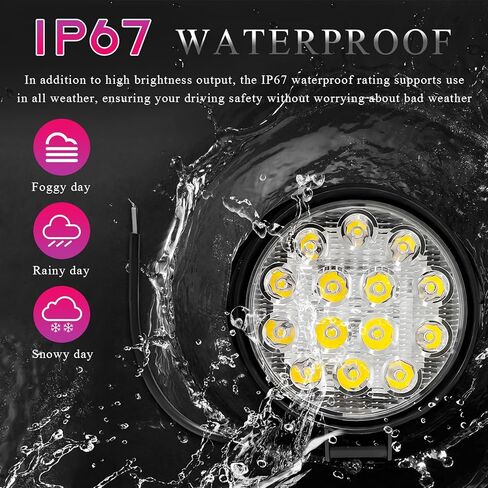 Led Round Light Bar, 2PCS 4.5" 48W 2000LM Flood Light Pod, Waterproof Work Truck Lights, Round LED Pod Off Road Fog Driving Roof Bar Bumper for SUV Truck Tractor in Kuwait