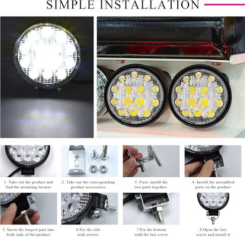 Led Round Light Bar, 2PCS 4.5" 48W 2000LM Flood Light Pod, Waterproof Work Truck Lights, Round LED Pod Off Road Fog Driving Roof Bar Bumper for SUV Truck Tractor in Kuwait