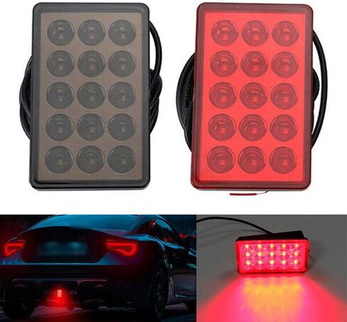 Universal 15 LEDs Rear Third 3RD Strobe Flashing Tail Brake Light Stop Warning Lights, Universal Fit for 12V Motorcycle Electric Motor, Smoke Lens in Kuwait