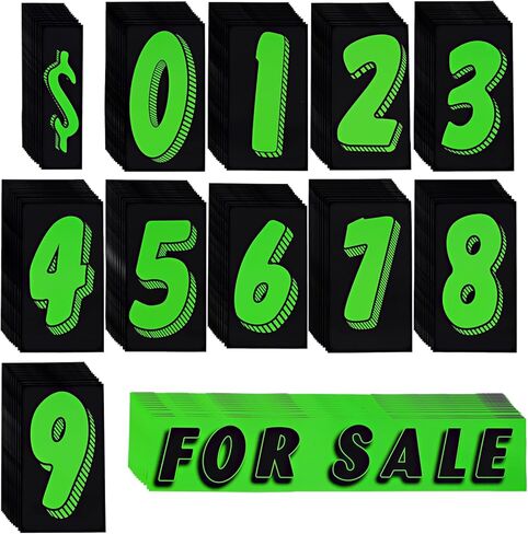 Vinyl Number Stickers for Cars - 12 Dozen (144 Pcs) 7 1/2 Inches Large Chartreuse Windshield Pricing Stickers | Car Dealership Supplies, Car Lot Pricing Numbers and for Sale Sign for Auto Window in Saudi Arabia