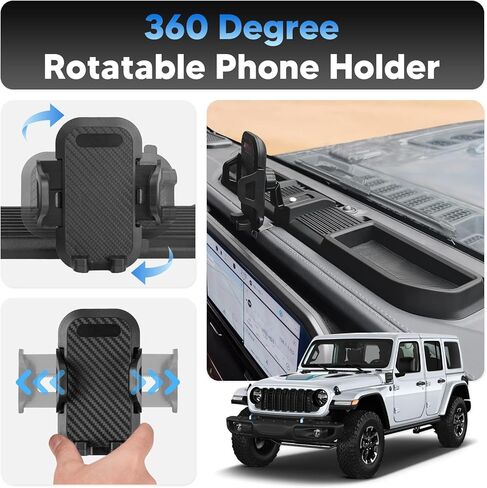 حامل هاتف Wrangler JL JLU: ملحقات تعديل يدوية متعددة التركيب من مادة ABS الصناعية لسيارة Jeep Wrangler JL JLU & Gladiator JT 2024 2025 2026 (ليس لـ 4xe) in Kuwait