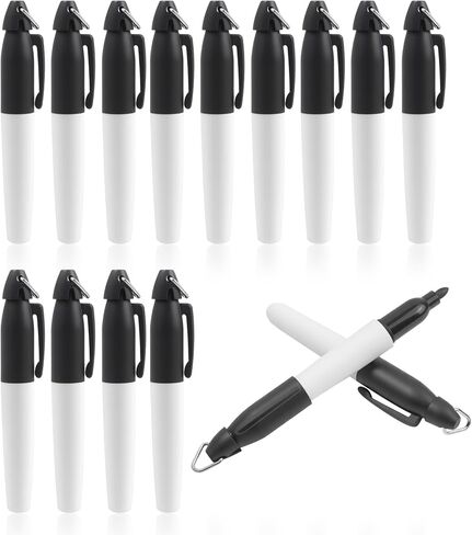 Mini Permanent Markers 15 Pcs, with Keychain Clip Fine Point Quick-Dry Black Ink Pens, for Badge ID Office Supplies School Teachers Labeling and Outdoor Gear Marking in Saudi Arabia