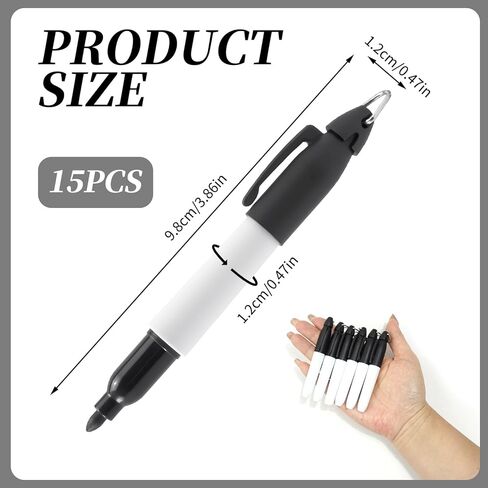 Mini Permanent Markers 15 Pcs, with Keychain Clip Fine Point Quick-Dry Black Ink Pens, for Badge ID Office Supplies School Teachers Labeling and Outdoor Gear Marking in Saudi Arabia