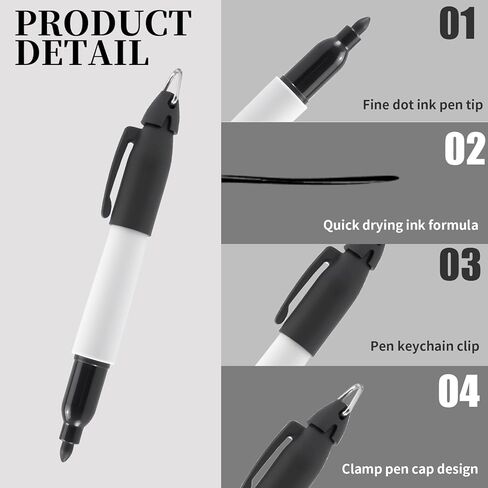 Mini Permanent Markers 15 Pcs, with Keychain Clip Fine Point Quick-Dry Black Ink Pens, for Badge ID Office Supplies School Teachers Labeling and Outdoor Gear Marking in Saudi Arabia