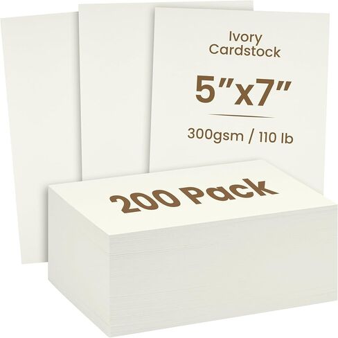 مجموعة من 200 بطاقة عاجية من Paper Junkie - بطاقات فارغة مقاس 5 × 7 بوصة - بسمك 300 جرامًا للمتر المربع، بطاقات قابلة للطباعة للدعوات والإعلانات وبطاقات RSVP والحرف اليدوية والملاحظات الصغيرة والمشروعات الإبداعية in Kuwait