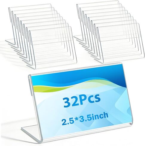 32 PCS 2.5 X 3.5 Inch Acrylic Business Card Holders,Clear Name Display Slant Back Sign Holders Card Stand Organizer for Desk Office Men Women,L Shaped Display Stand,Thickness 0.05inch in Saudi Arabia