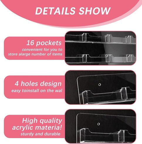 Business Card Holder Wall Mount Clear Sticker Display Marketing Holder Acrylic Business Card Stand Multi Pocket Rack Organizer Space Saver for Home Office in Saudi Arabia