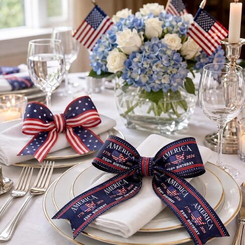 2 Roll 20 Yard 250th Anniversary Patriotic Day Ribbon 4th of July Wreath Ribbon Star and Striped Wired USA Ribbon for Independence Day DIY Craft Party Decor in Saudi Arabia