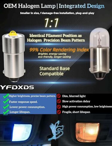 BA9S LED Bulb 1895 1893 1820 313 T4W, 𝟔-𝟑𝟎𝐕, 400% Brighter Than Halogen, 1:1 Design, Non-Polarity Plug & Play, 6000K for Interior Reading Lights, Glove Box Lights, Bingo Board Indicator Lights. in Saudi Arabia