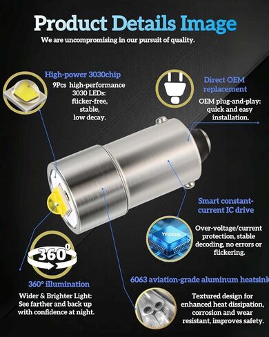 BA9S LED Bulb 1895 1893 1820 313 T4W, 𝟔-𝟑𝟎𝐕, 400% Brighter Than Halogen, 1:1 Design, Non-Polarity Plug & Play, 6000K for Interior Reading Lights, Glove Box Lights, Bingo Board Indicator Lights. in Saudi Arabia