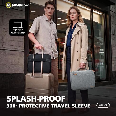 Micropack 360°Protective Laptop Sleeve Case with Handle for 14-inch MacBook Water-Resistant Laptop Bag for HP Lenovo Dell Acer Slim Travel Computer Bag,Black (Black, 14inch) in Saudi Arabia