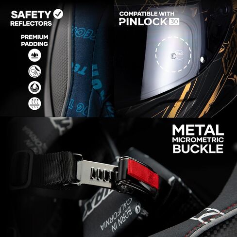 خوذات الدراجات النارية HAX Onix لكامل الوجه للرجال خوذات الدراجات النارية مع Pinlock Ready DOT المعتمدة مريحة ملائمة باللون الأسود المطفي والذهبي S in Kuwait