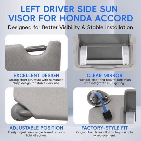 Driver Left Side Gray Sun Visor with Mirror Light Replacement for 2013-2017 Honda Accord Replace 83280-T2F-A52ZA in Saudi Arabia