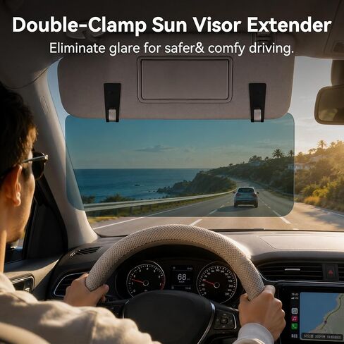 Car Sun Visor Extender – Anti-Glare Polarized Sun Blocker, UV400 Clip-On Tinted Visor Extension for Windshield, Ideal for Safe Driving in Saudi Arabia
