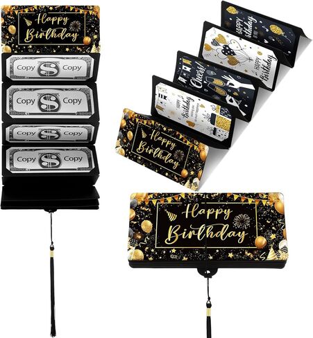 Birthday Money Holder for Cash Gift Birthday Money Holder Gift Card Holder Birthday Money Envelope Surprise Cash Envelope for Birthday Gifts, Black Gold Money Holder in Saudi Arabia