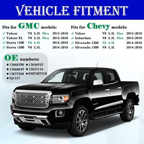 Fuel Injectors Fit for Chevy: Silverado 1500 / Tahoe/Suburban, For GMC: Yukon (& XL) / Sierra 1500, V6 4.3L / V8 5.3L, 2014-2018, OEM # 12668390, FJ1217 (8 Pcs) in Kuwait