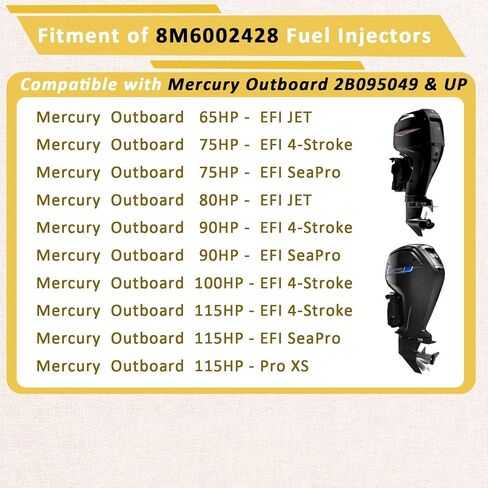 حاقن الوقود 8M6002428، متوافق مع/ميركوري خارجي 4 أشواط 65HP 75HP 80HP 90HP 100HP 115HP EFI JET | مجموعة من 4| in Kuwait