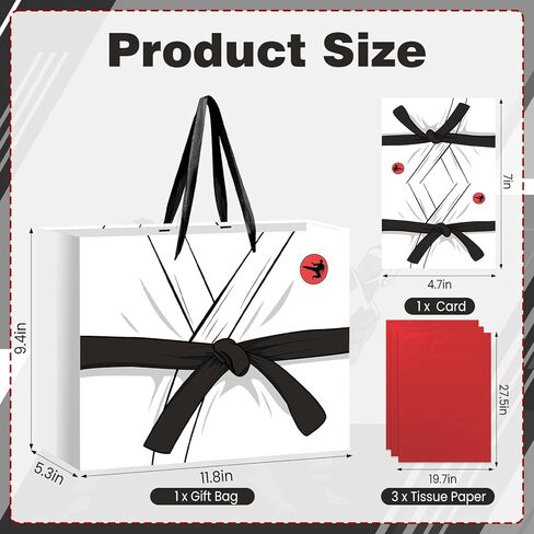 Neptniopllab Karate Uniform Gift Bags,White Kung Fu Wrapping Paper Birthday Gift Bag Taekwondo Party Decoration with Handles Card and Tissue Paper for Adults Taekwondo Kung Fu Theme Party Supplies in Saudi Arabia