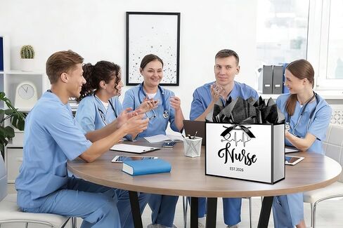 XiaosRen 12.6" White and Black Nurse Gift Bag, EST 2026 Nurse Graduation Gift Bag with Tissue Paper, Card and Ribbon, for Nurses Day, Medical Graduates. in Saudi Arabia