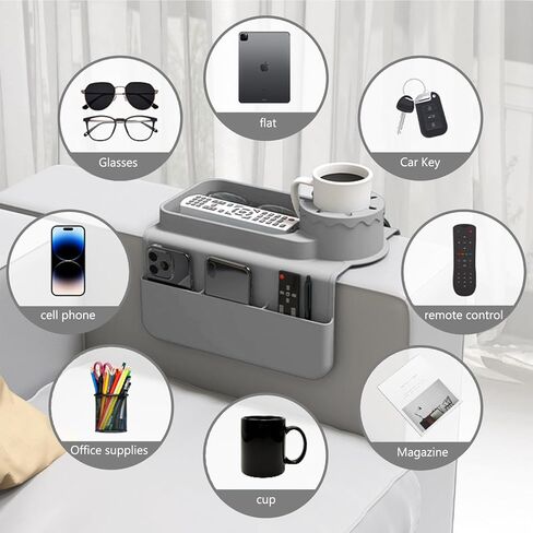 Couch Cup Holder,Couch Caddy Armrest,Couch Accessories,Armchair Caddy with Assesory Side Pockets for Storage Remotes, Cell-Phone,Tablet Or Snack, Anti-Spill and Anti-Slip Couch Drink Holder Caddy in Saudi Arabia