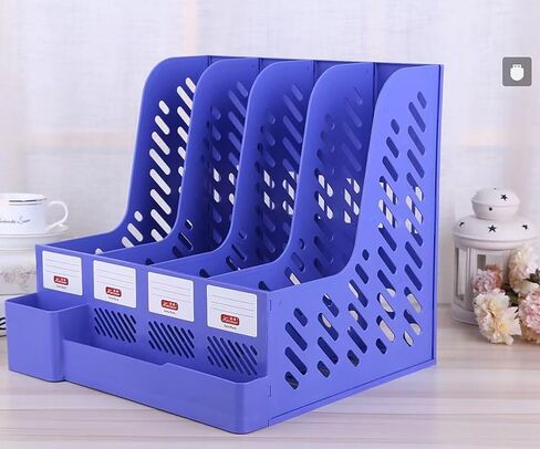 File Organizer With Pen Holder, Thickened Plastic 4 Grids Book and File Table Organizer for Home and Office (L) in Saudi Arabia